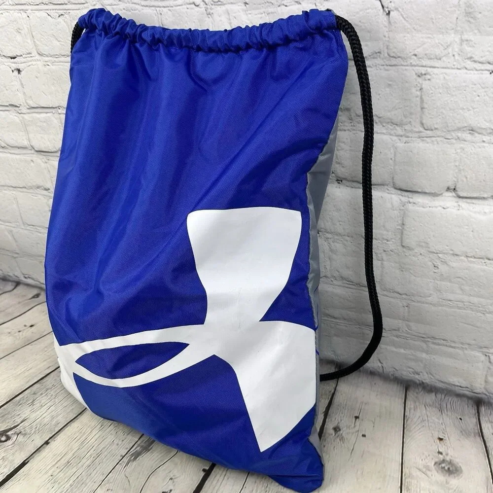 Under Armour UA Drawstring Backpack Blue Gray Sack Gym Bag Sports Workout